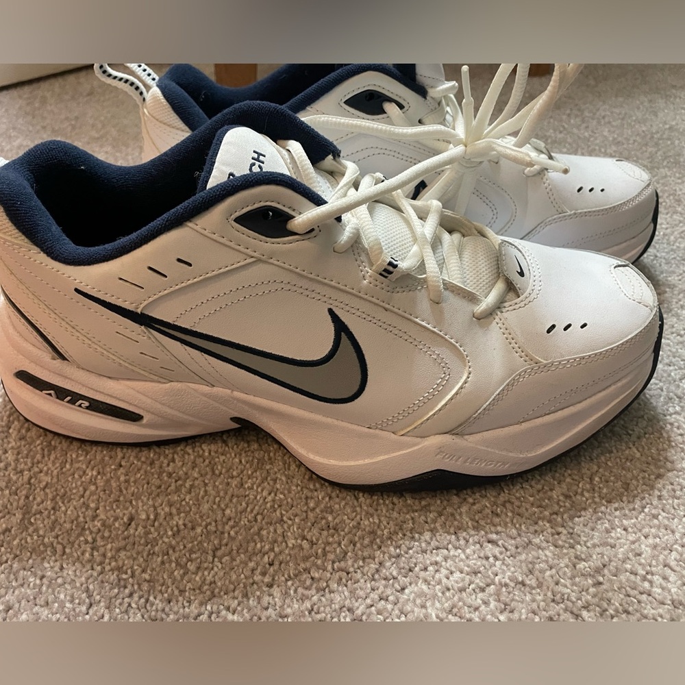 Nike Air Monarch White and Blue Athletic Shoes